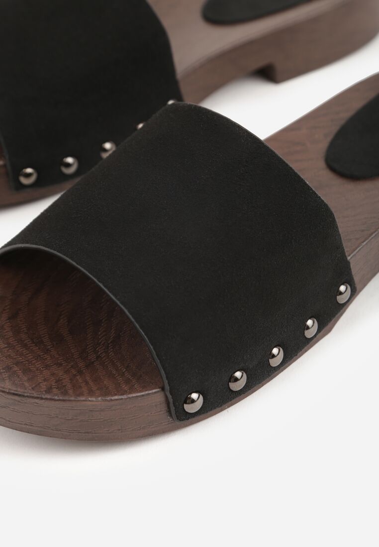 Czarne Klapki Ozdobione Nitami Thronisei 8