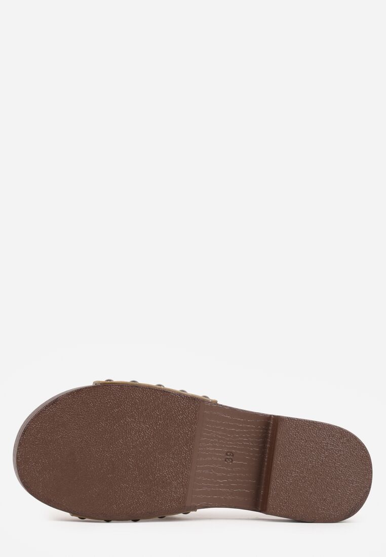 Ciemnobeżowe Klapki Ozdobione Nitami Thronisei 7