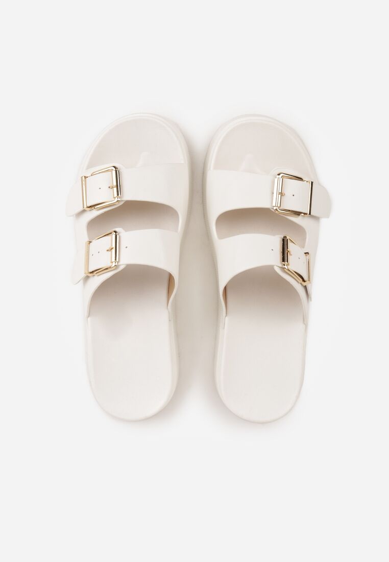 Białe Klapki na Grubej Podeszwie z Dwoma Klamrami Xenienne 6