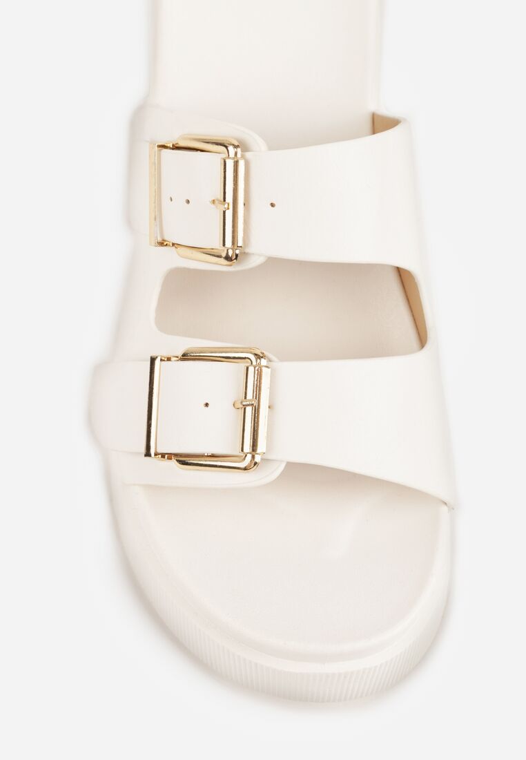 Białe Klapki na Grubej Podeszwie z Dwoma Klamrami Xenienne 8