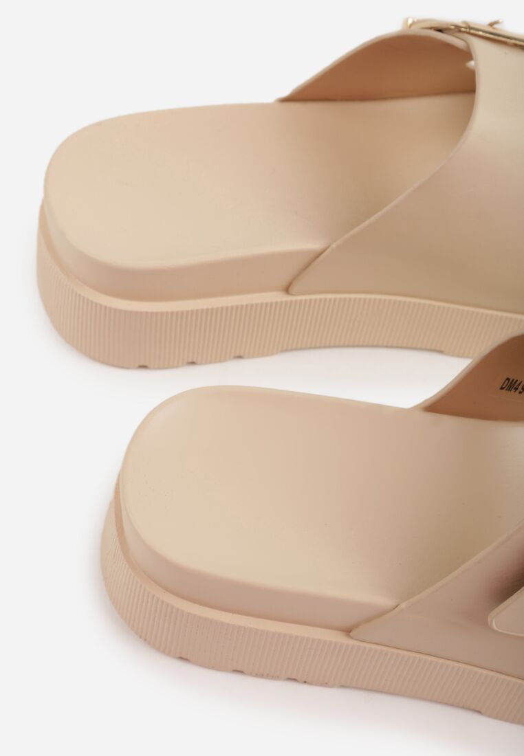 Beżowe Klapki na Grubej Podeszwie z Dwoma Klamrami Xenienne 9