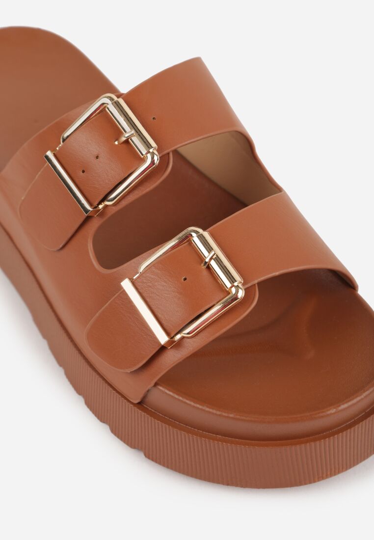 Brązowe Klapki na Grubej Podeszwie z Dwoma Klamrami Xenienne 8