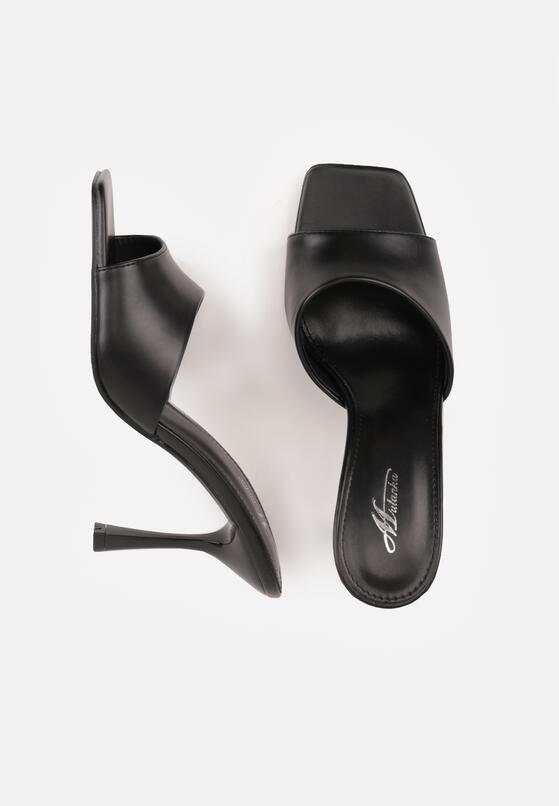 Czarne Klapki na Szpilce z Kwadratowym Noskiem Mellota 6