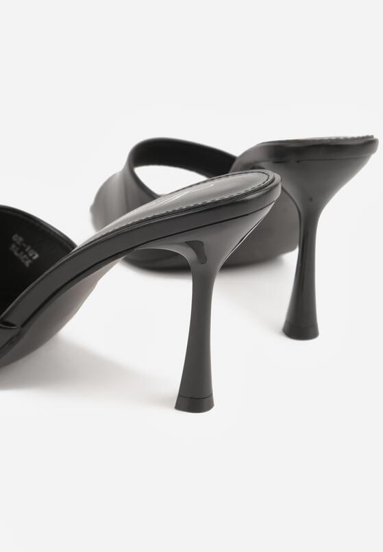 Czarne Klapki na Szpilce z Kwadratowym Noskiem Mellota 9