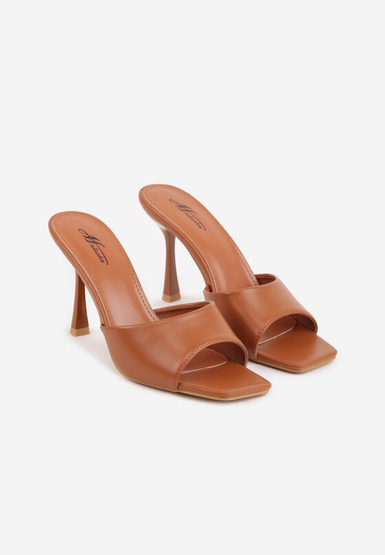 Brązowe Klapki na Szpilce z Kwadratowym Noskiem Mellota 5