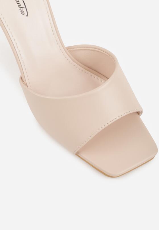 Beżowe Klapki na Szpilce z Kwadratowym Noskiem Mellota 8
