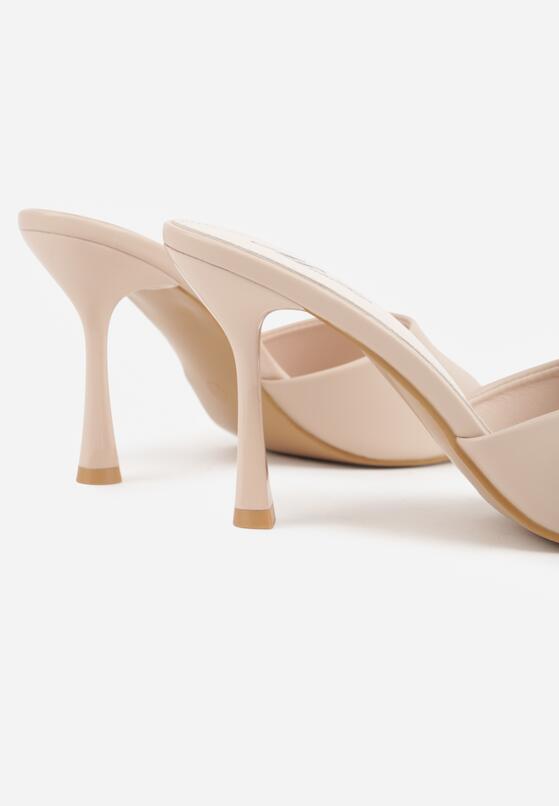 Beżowe Klapki na Szpilce z Kwadratowym Noskiem Mellota 9