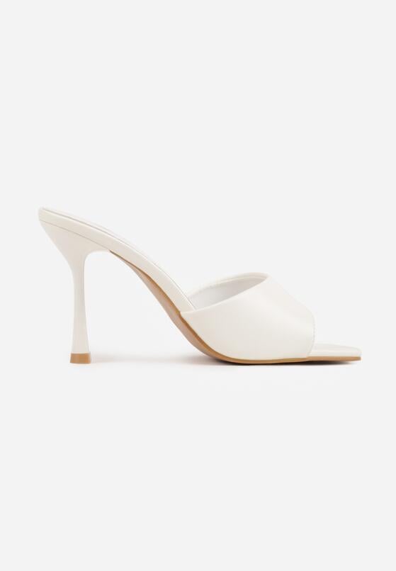 Białe Klapki na Szpilce z Kwadratowym Noskiem Mellota 4