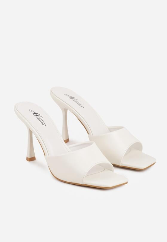 Białe Klapki na Szpilce z Kwadratowym Noskiem Mellota 5