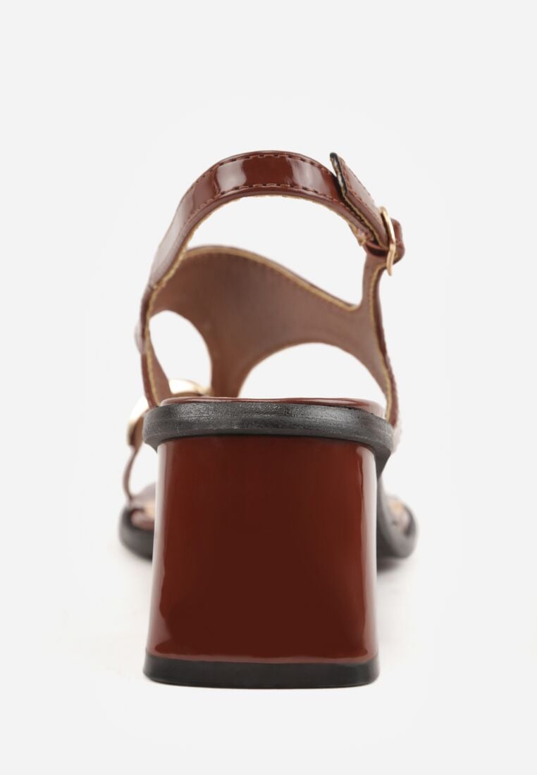 Brązowe Sandały Japonki na Słupku z Biżuteryjną Ozdobą Uhryss 9