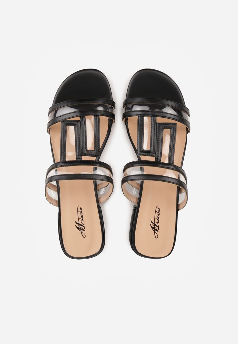 Czarne Klapki z Geometrycznymi Paskami Adriameda 6