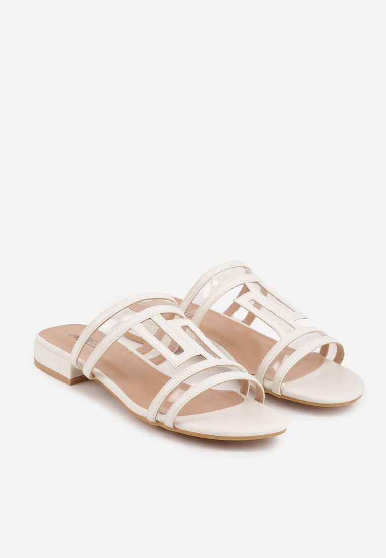 Białe Klapki z Geometrycznymi Paskami Adriameda 5