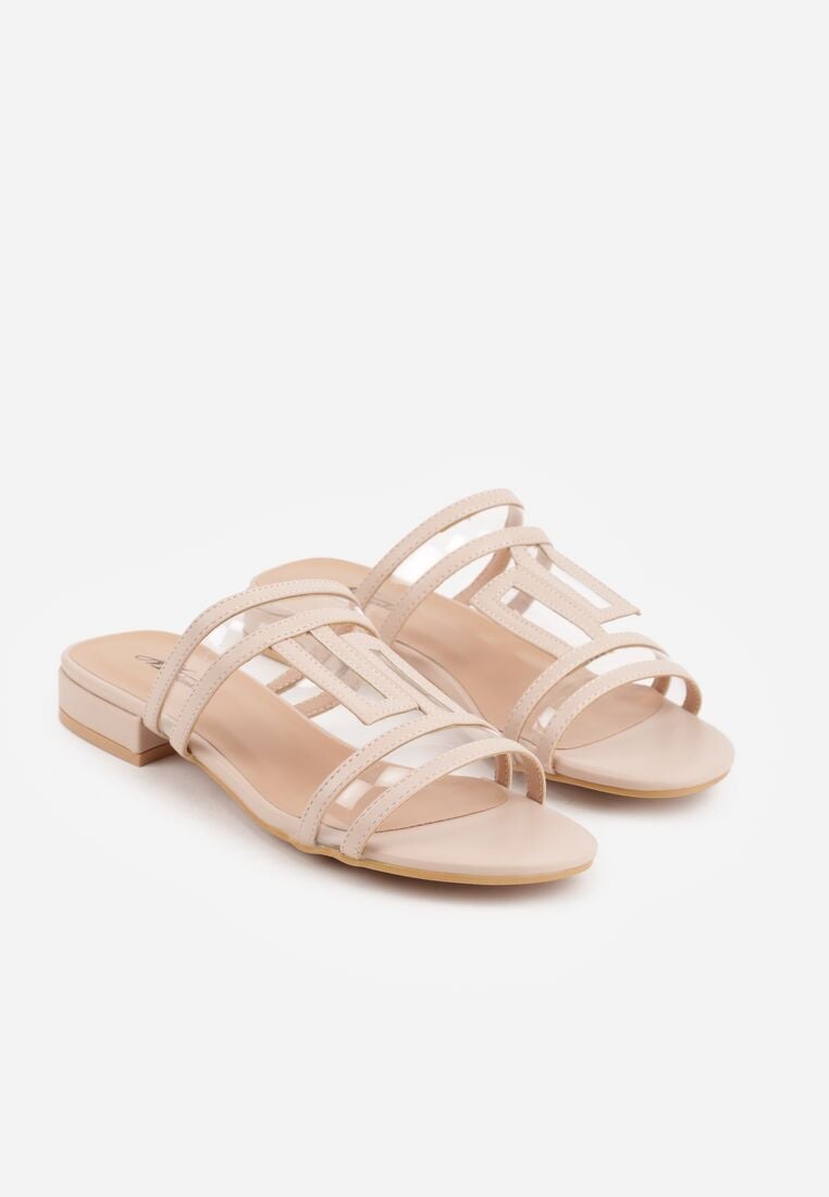 Beżowe Klapki z Geometrycznymi Paskami Adriameda 5