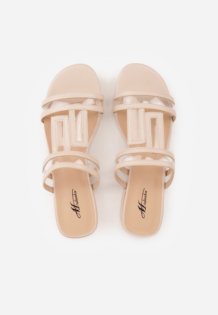 Beżowe Klapki z Geometrycznymi Paskami Adriameda 6