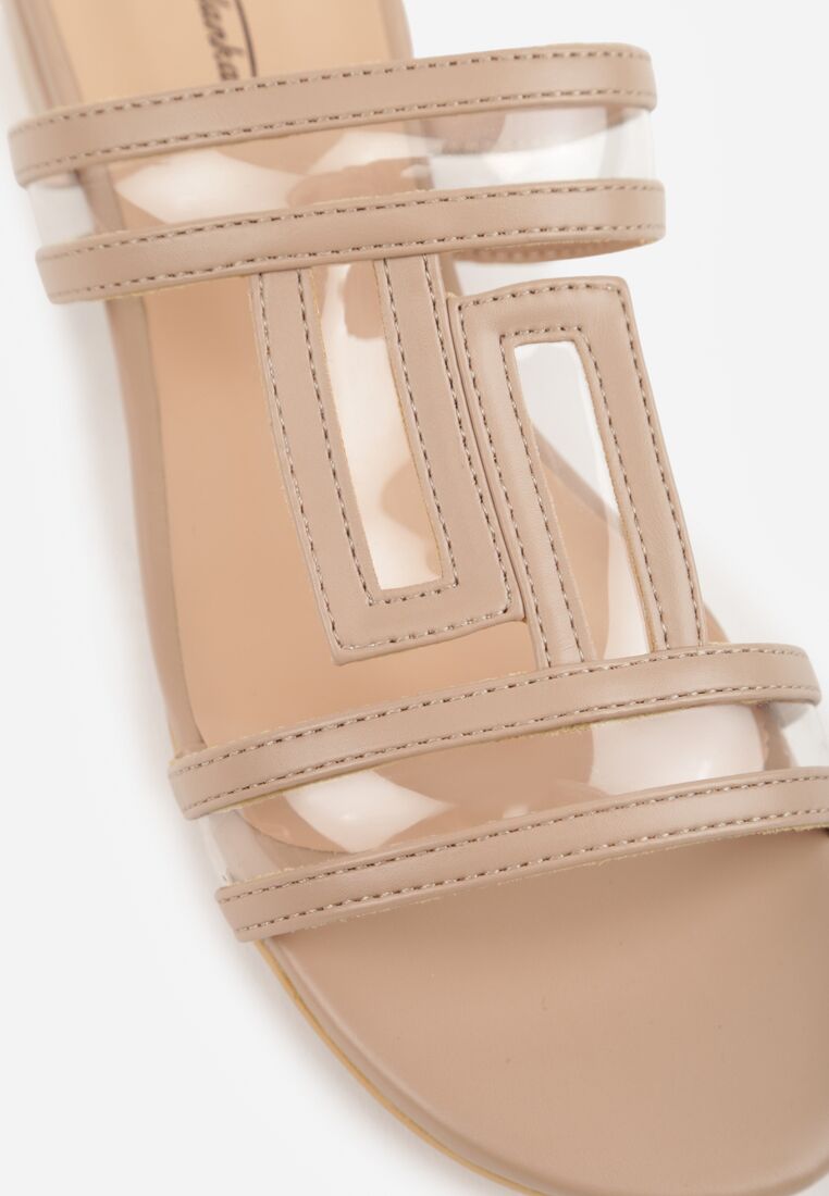 Ciemnobeżowe Klapki z Geometrycznymi Paskami Adriameda 8