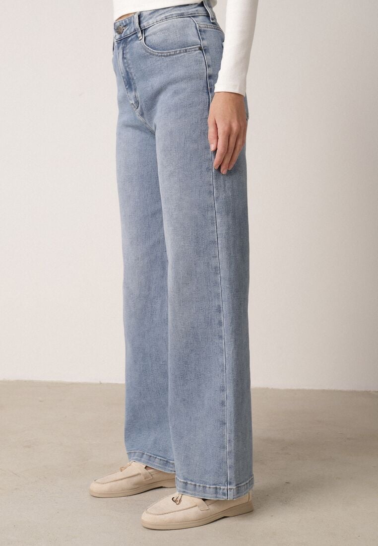 Granatowe Klasyczne Jeansy z Bawełną o Szerokim Kroju z Wysokim Stanem Collenneg 4