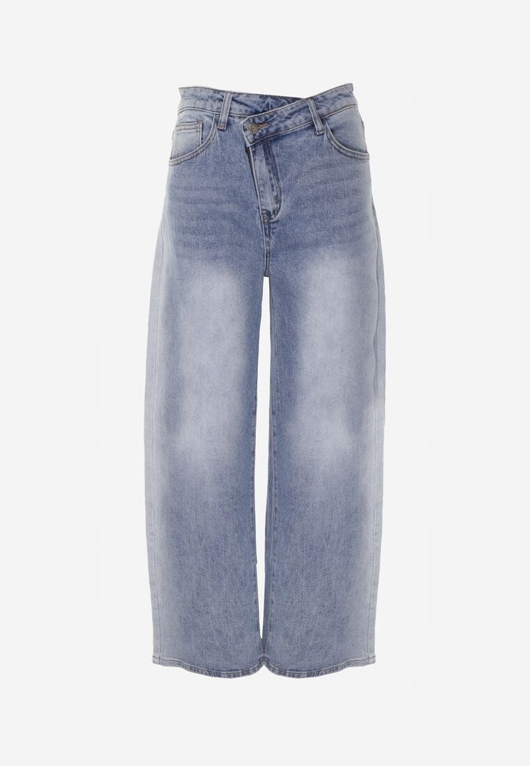 Niebieskie Bawełniane Jeansy Balloon z Asymetrycznym Zapięciem i Wysokim Stanem Evile 6