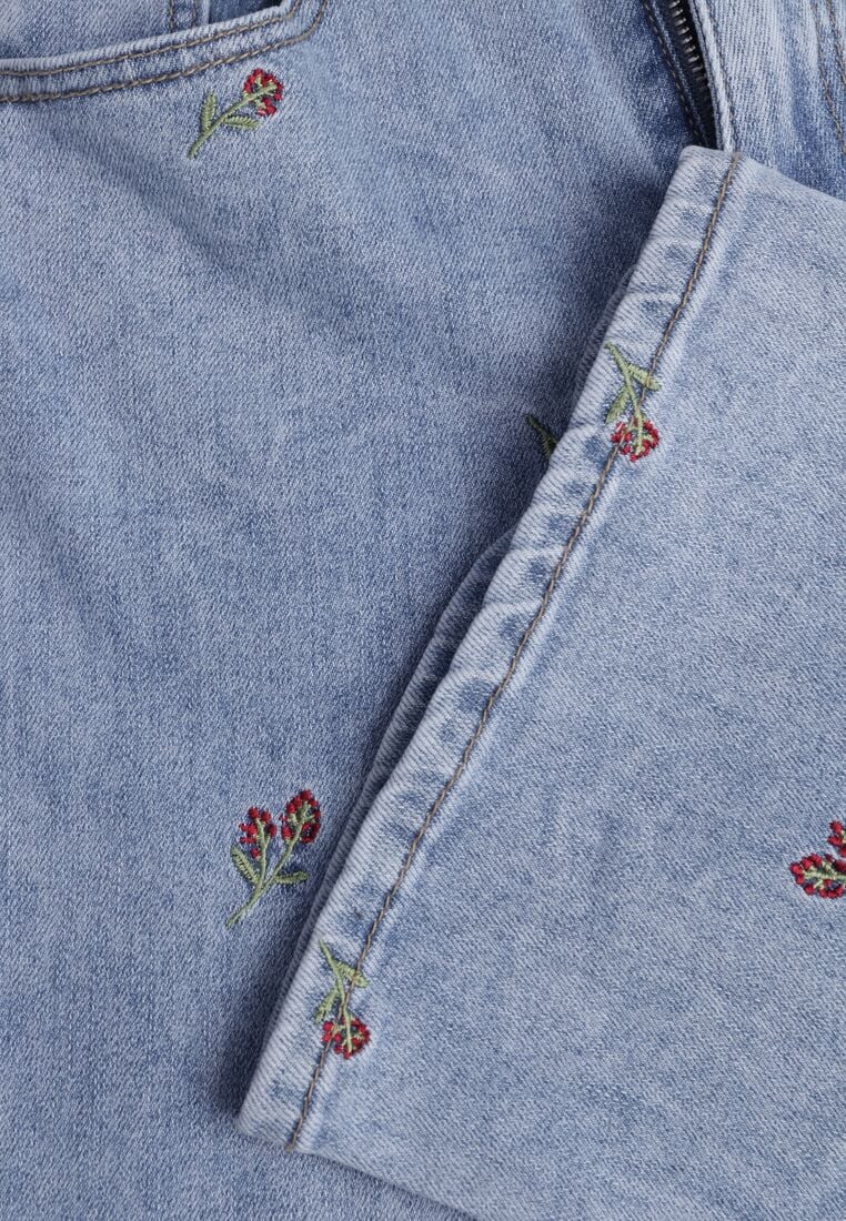 Niebieskie Jeansy z Bawełną o Szerokim Kroju z Wysokim Stanem Ozdobione Haftem Oslian 8