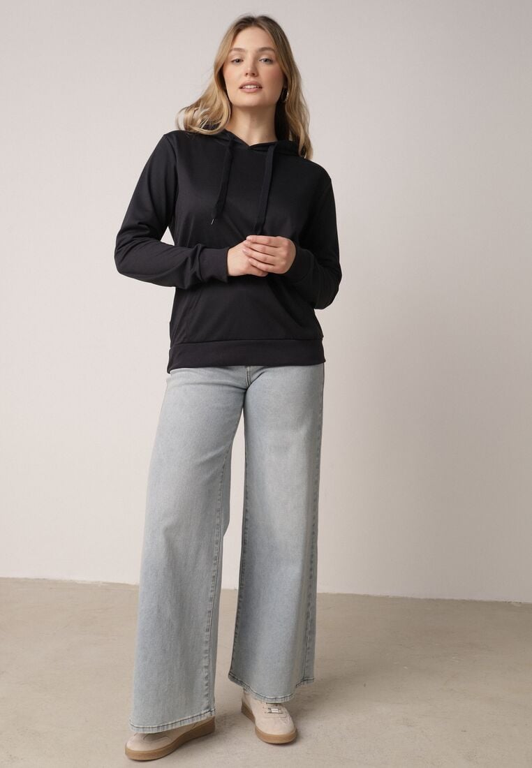 Granatowa Bluza Zakładana przez Głowę z Kapturem i Kieszenią Typu Kangur Roveria 2