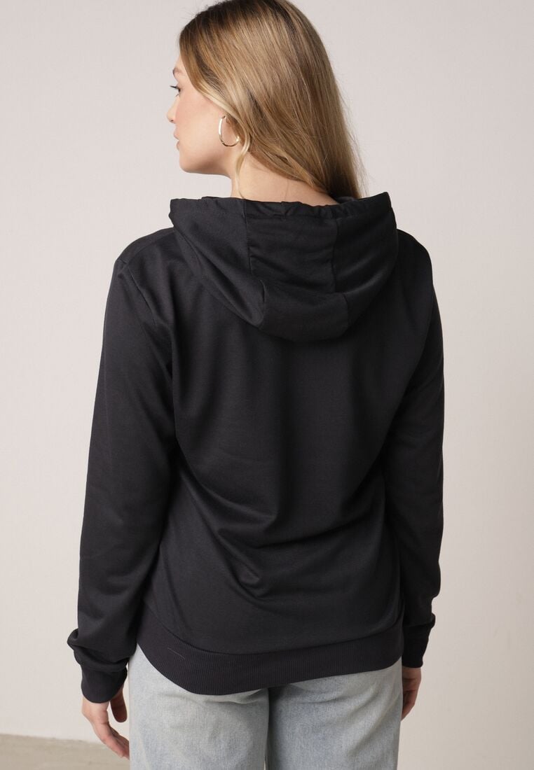 Granatowa Bluza Zakładana przez Głowę z Kapturem i Kieszenią Typu Kangur Roveria 3