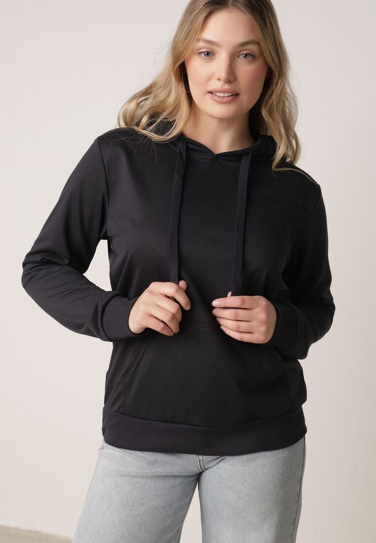 Granatowa Bluza Zakładana przez Głowę z Kapturem i Kieszenią Typu Kangur Roveria 4