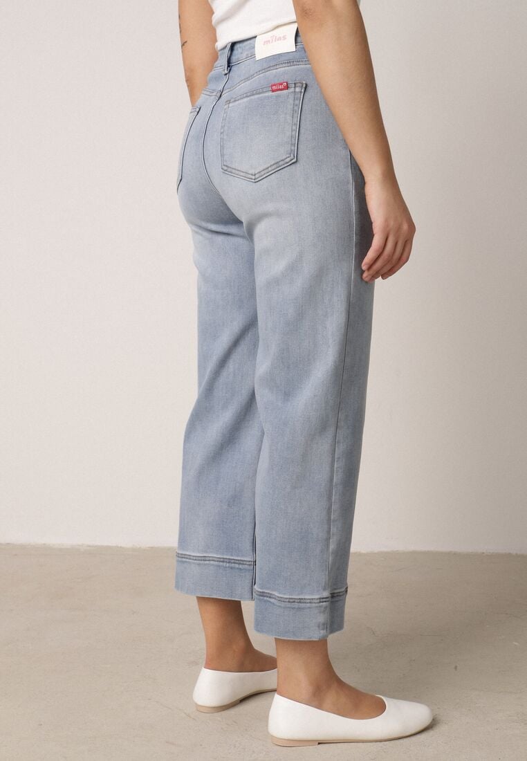 Niebieskie Jeansy Kuloty z Bawełną o Szerokim Kroju z Wysokim Stanem z Przeszyciami Hippesilea 3