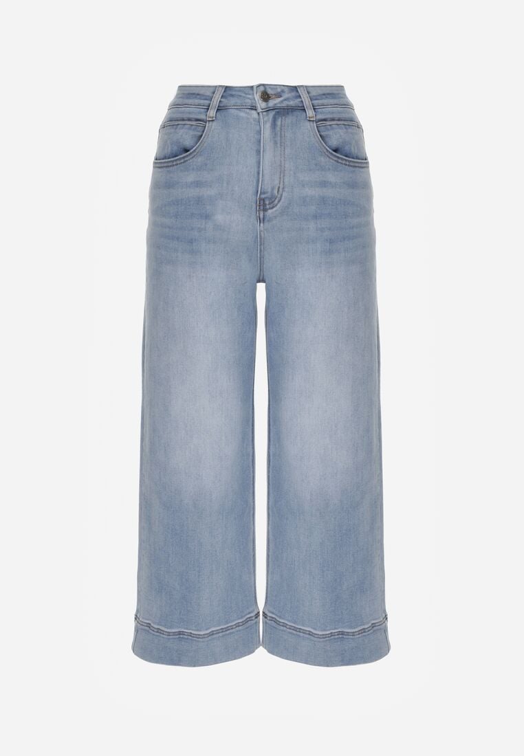 Niebieskie Jeansy Kuloty z Bawełną o Szerokim Kroju z Wysokim Stanem z Przeszyciami Hippesilea 6