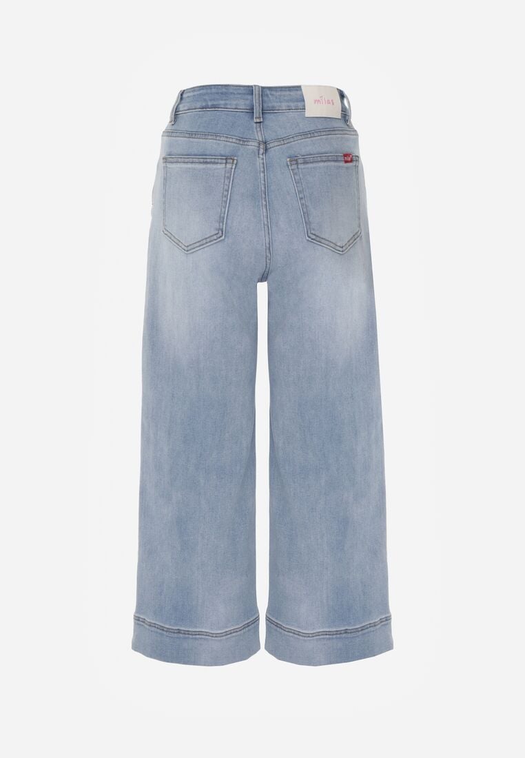 Niebieskie Jeansy Kuloty z Bawełną o Szerokim Kroju z Wysokim Stanem z Przeszyciami Hippesilea 7