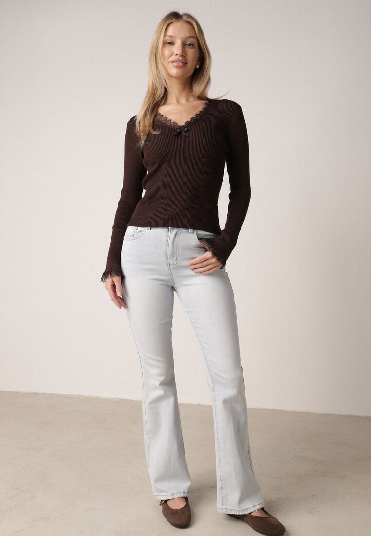 Niebieskie Jeansy Typu Dzwony z Bawełną i Wysokim Stanem Nesanthe 1