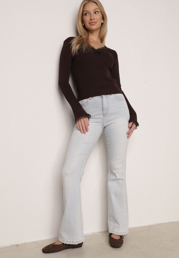 Niebieskie Jeansy Typu Dzwony z Bawełną i Wysokim Stanem Nesanthe 2