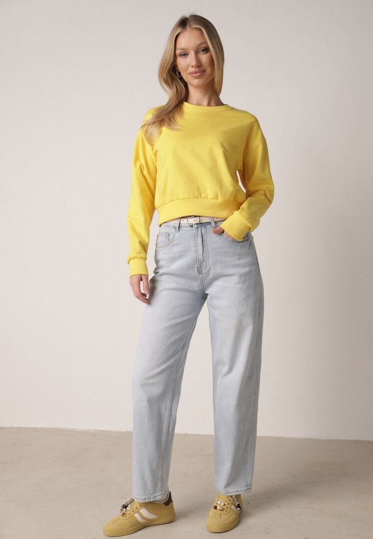 Żółta Bluza z Dodatkiem Bawełny Wykończona Ściągaczami Evilaya 2