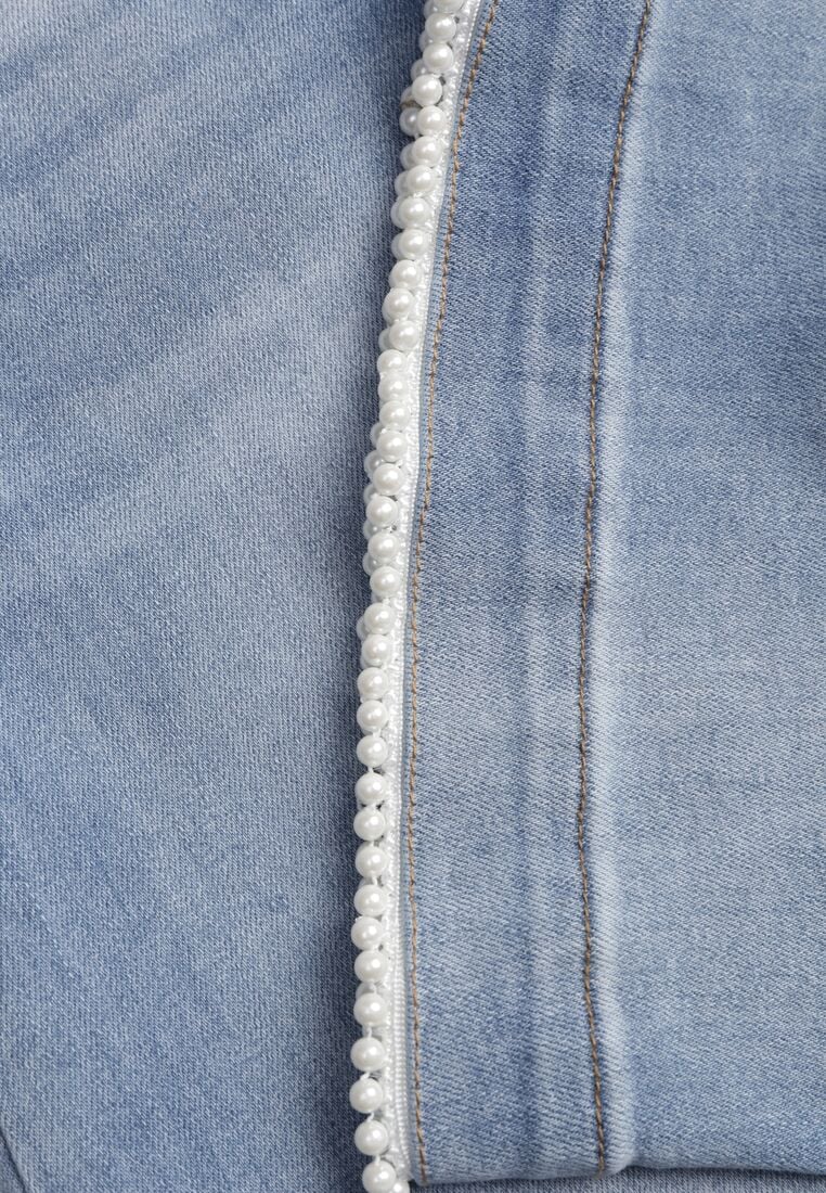 Niebieskie Jeansy Kuloty z Bawełną o Szerokim Kroju z Wysokim Stanem i Perełkami Kharope 8