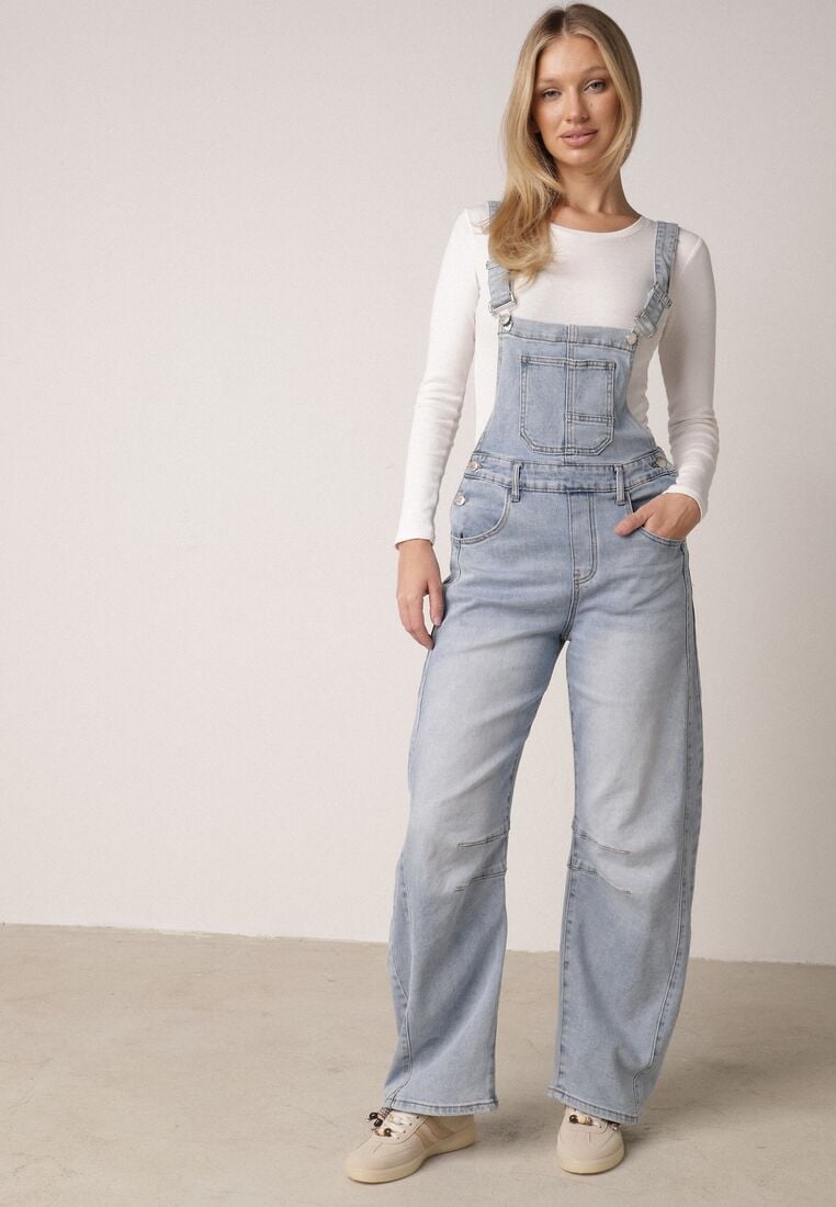 Niebieskie Jeansy Ogrodniczki z Bawełną o Kroju Balloon Rivaras 1