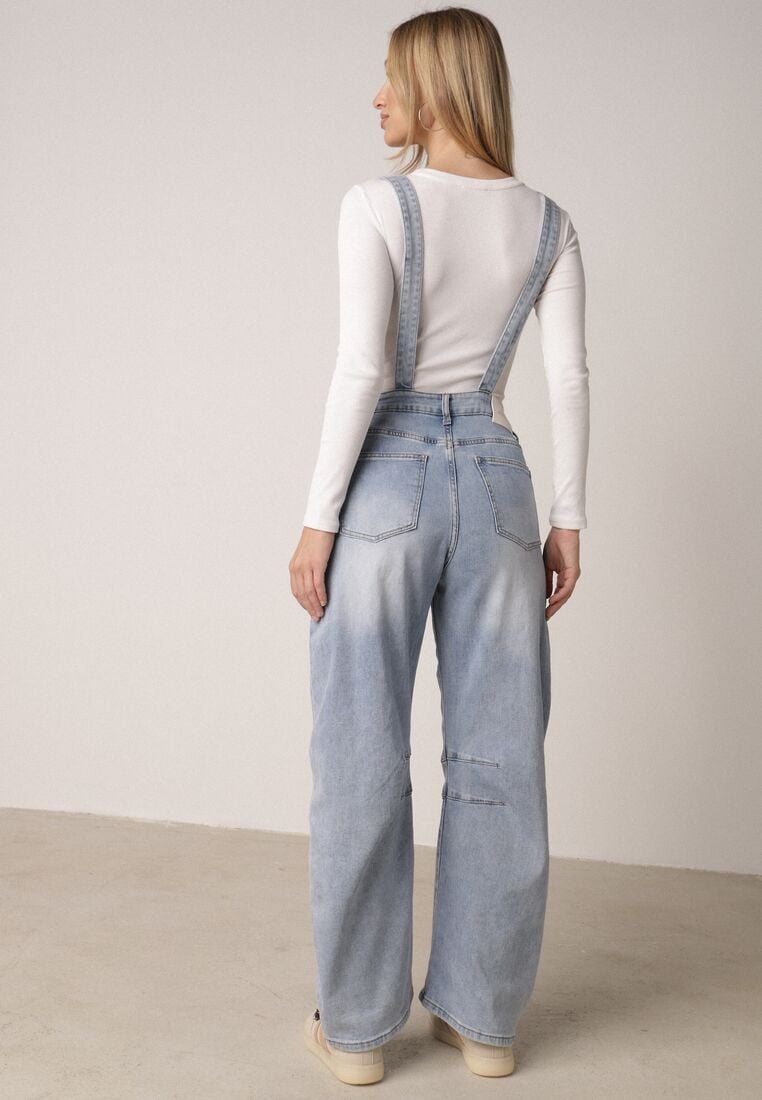 Niebieskie Jeansy Ogrodniczki z Bawełną o Kroju Balloon Rivaras 3