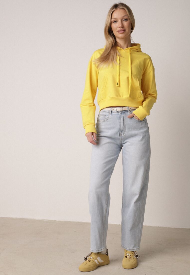 Żółta Bluza z Dodatkiem Bawełny z Kapturem Wykończona Ściągaczami Evista 2