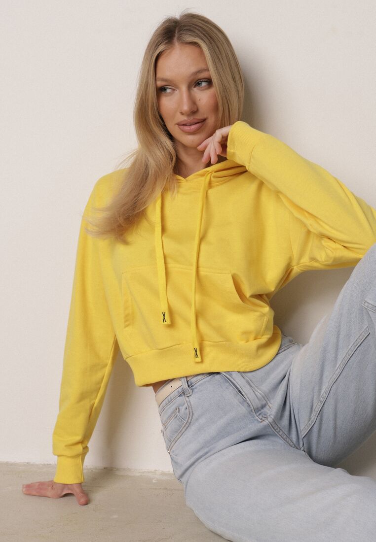 Żółta Bluza z Dodatkiem Bawełny z Kapturem Wykończona Ściągaczami Evista 4