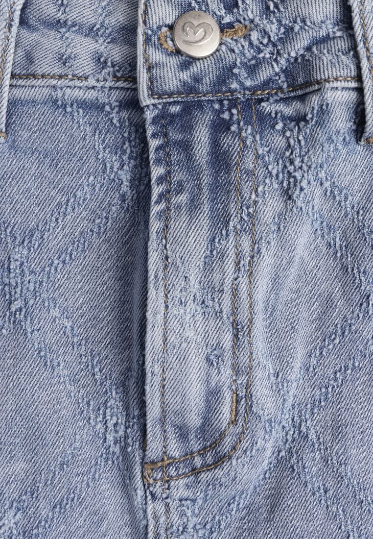 Niebieska Bawełniana Spódnica Jeansowa w Romby z Rozcięciem z Przodu Arissbeth 8