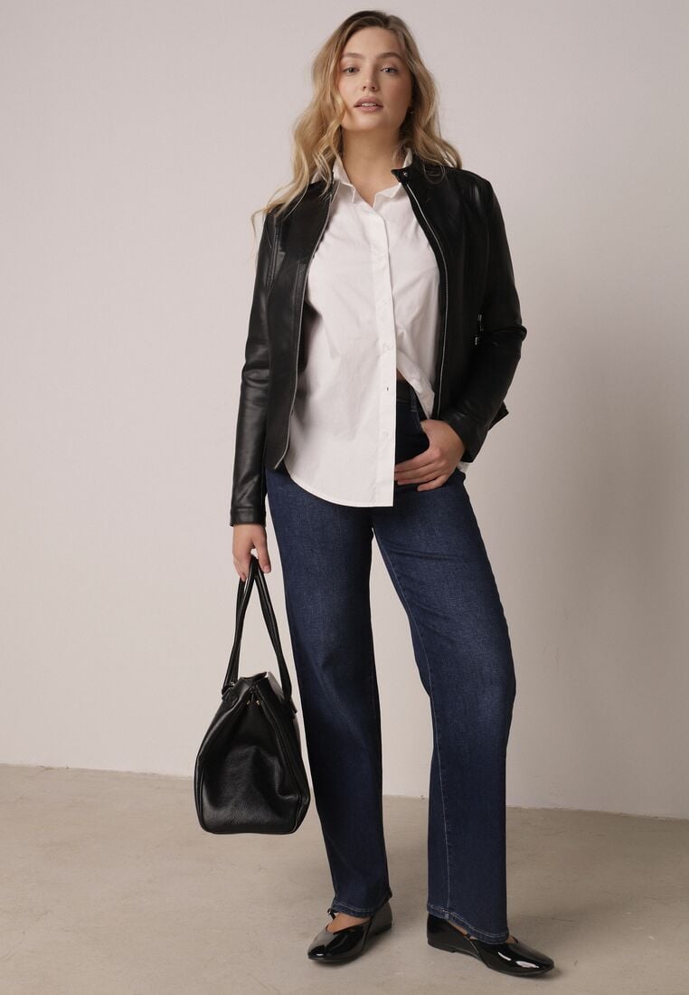 Czarna Klasyczna Kurtka Ramoneska o Taliowantym Kroju Anlea 2