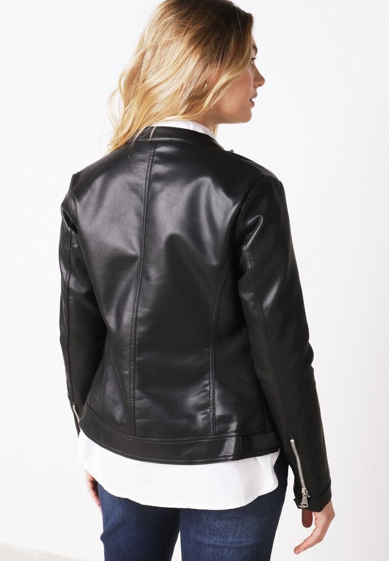 Czarna Klasyczna Kurtka Ramoneska o Taliowantym Kroju Anlea 3