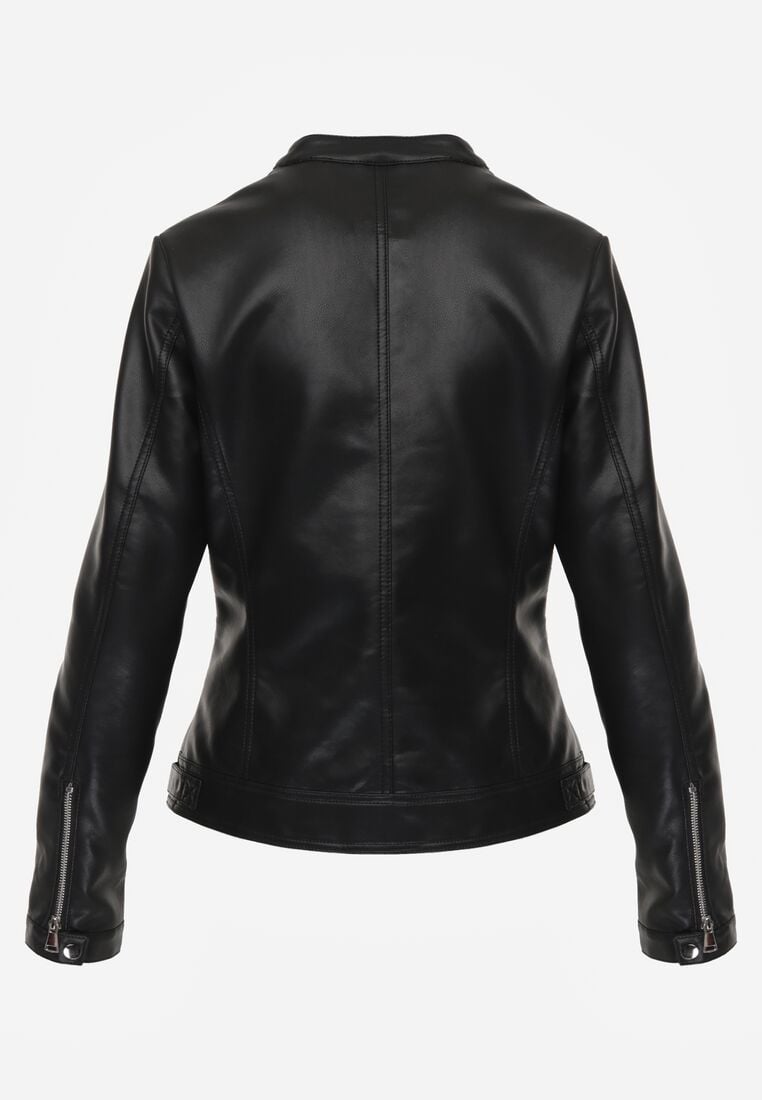 Czarna Klasyczna Kurtka Ramoneska o Taliowantym Kroju Anlea 7