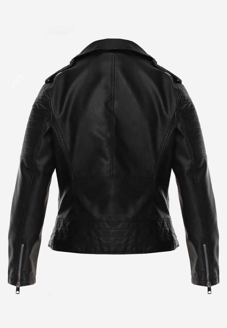 Czarna Klasyczna Kurtka Ramoneska w Motocyklowym Stylu Kelmi 7