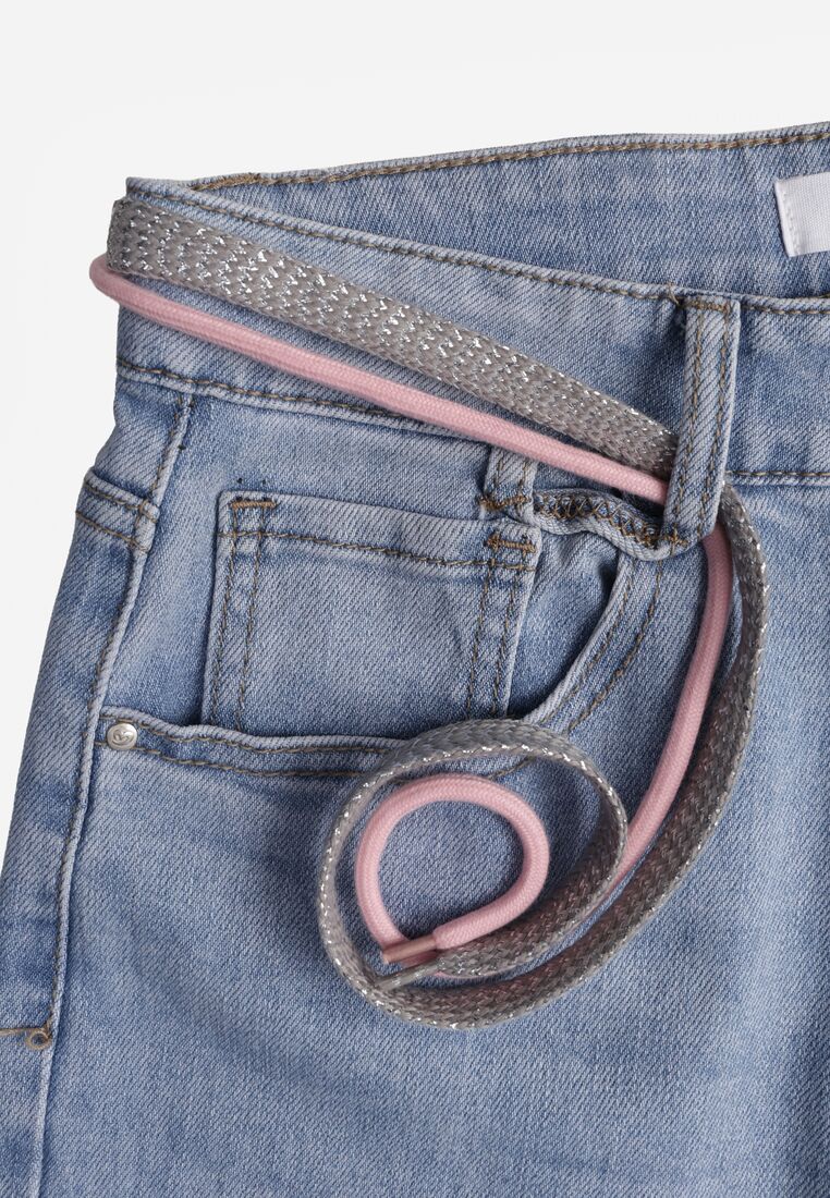 Niebieskie Szerokie Jeansy z Bawełną Wysokim Stanem i Paskiem Typu Sznurek Nevinias 8