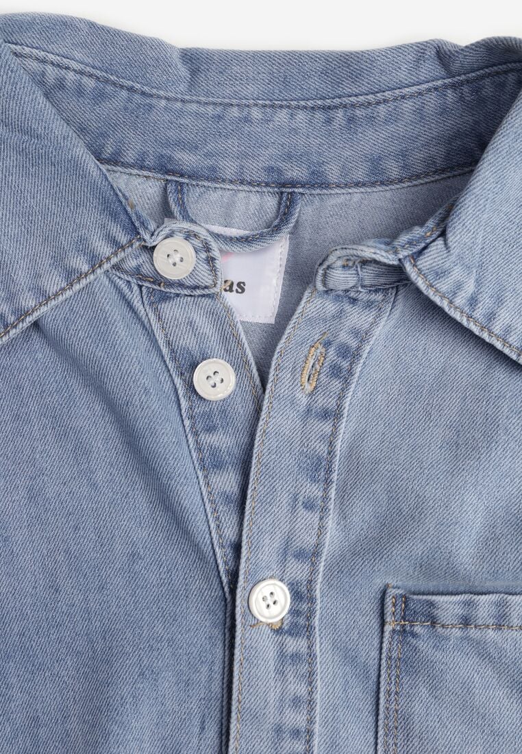 Niebieska Koszula Jeansowa z Bawełną Ozdobiona Przeszyciami Junie 8