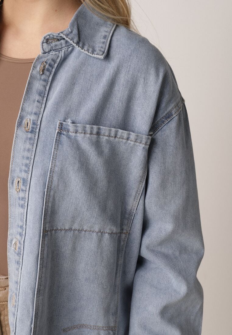 Niebieska Koszula Jeansowa z Bawełną Ozdobiona Przeszyciami Junie 5