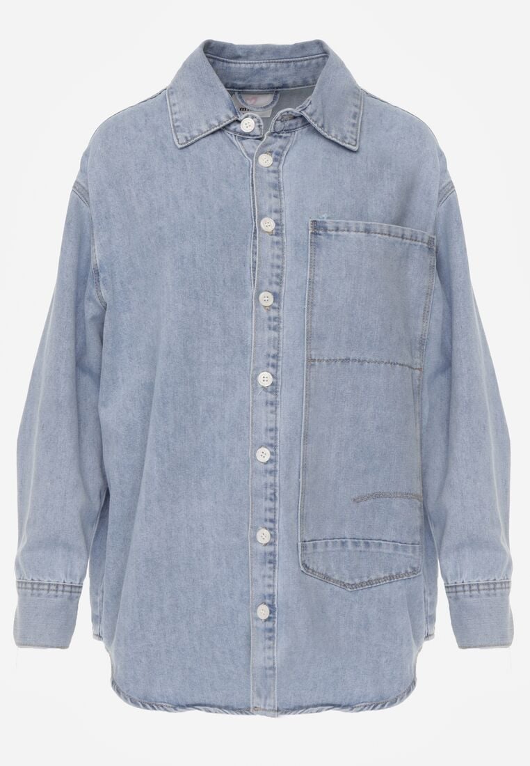 Niebieska Koszula Jeansowa z Bawełną Ozdobiona Przeszyciami Junie 6