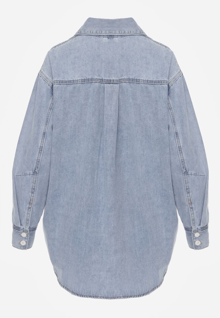 Niebieska Koszula Jeansowa z Bawełną Ozdobiona Przeszyciami Junie 7