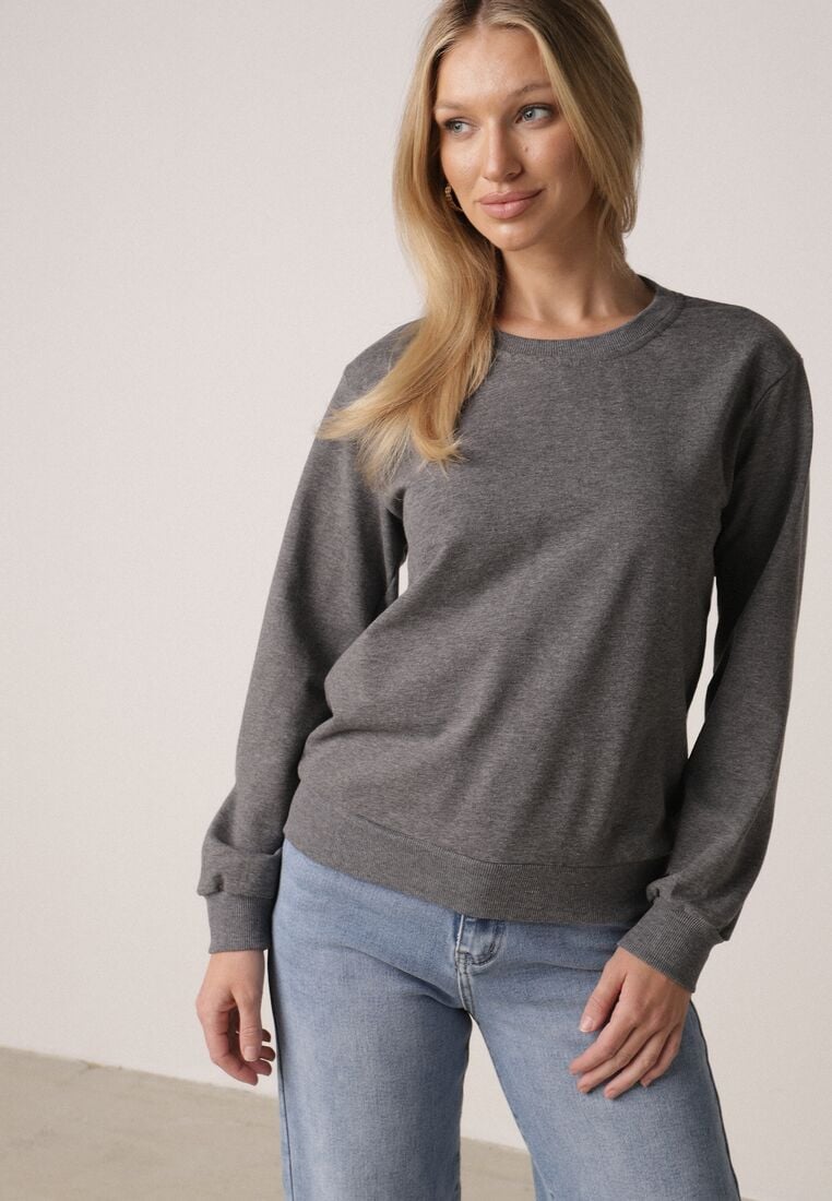 Ciemnoszara Bluza z Bawełną Ozdobiona Ściągaczami Hilani 1