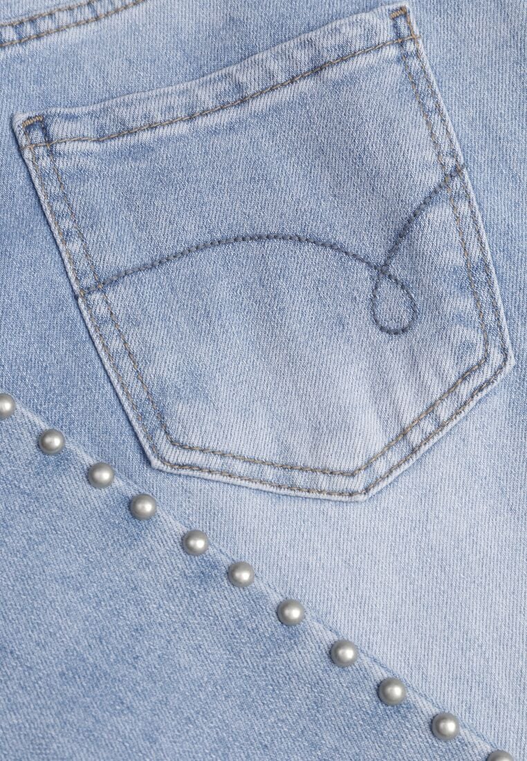 Niebieskie Szerokie Jeansy Wysoki Stan z Bawełną Ozdobione Nitami Basithoe 8