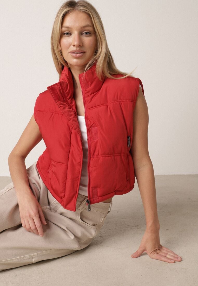 Czerwona Krótka Kamizelka Pikowana Typu Puffer Niraemius 1