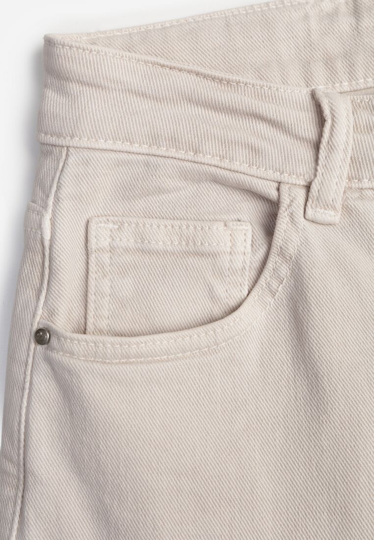 Beżowe Bawełniane Jeansy Szerokie z Wysokim Stanem Wylinnys 8